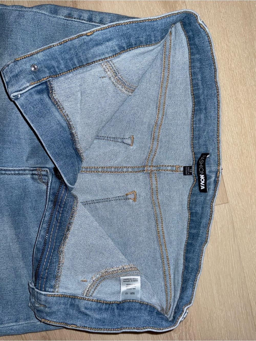 Fashion Nova Light Blue Two-Tone Flare Bell Bottom Jeans with Frayed Hem - Picture 6 of 8